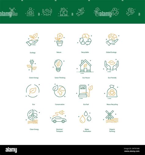 Sustainable Living Vector Icons Promoting Eco-Consciousness Stock