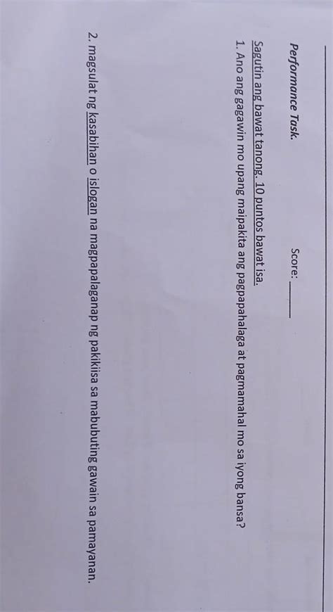 Score Sagutin Ang Bawat Tanong Puntos Bawat Isa Ano Ang