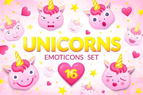 Unicorns Emoticons Pre Designed Photoshop Graphics ~ Creative Market