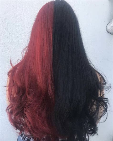 Half Red Half Black Hair Split Dyed Hair Hair Color Underneath Hair
