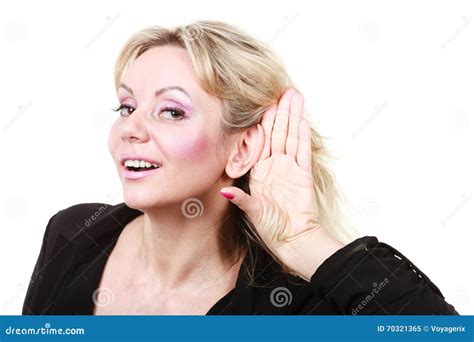Blonde Woman Making Listening Gesture Stock Image Image Of