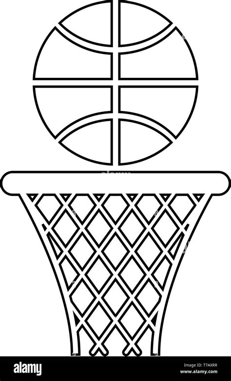 Basketball Basket And Ball Hoop Net And Ball Icon Outline Black Color