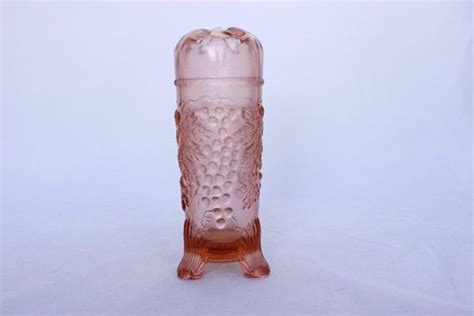 Vintage Northwood Grape And Ivy Pink Footed Glass Hatpin Holder With