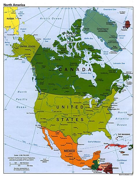 Detailed political map of North America with major cities - 1997 ...