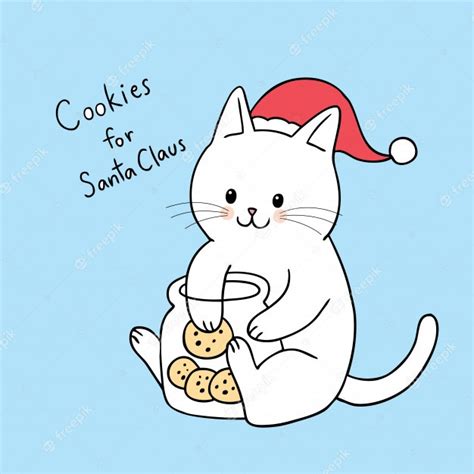 Premium Vector Cartoon Cute Christmas Cat Eating Cookies Vector