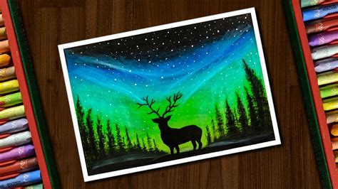 Aurora Night Drawing With Oil Pastels For Beginners Step By Step