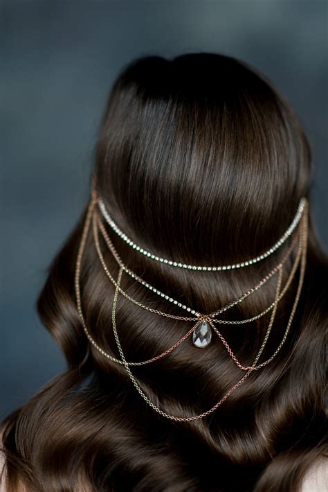 Rose Gold Hair Chain Bridal Hairpiece Crystal Headchain Etsy