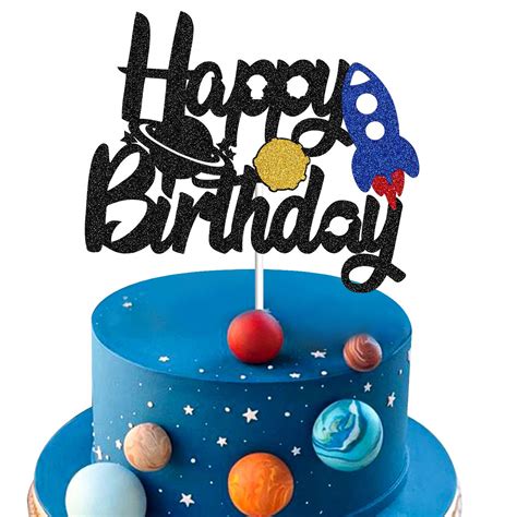 Buy Blast Off Rocket Ship Cake Topper Outer Space Theme Happy Birthday Party Decorations Galaxy