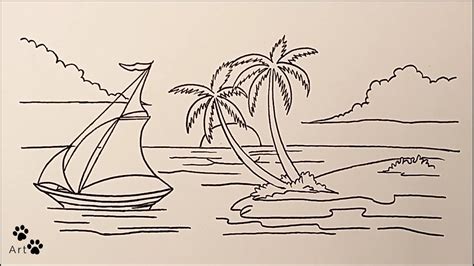 How To Draw A Sea Beach Scenery Easy Kako Nacrtati Letnji Pejzaz