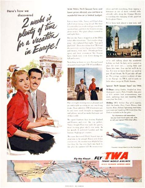 1954 twa airlines to europe classic vintage print ad
