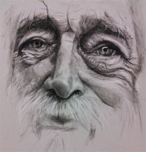 Complete Charcoal Pencil Old Man Portrait Drawing On Strathmore Paper