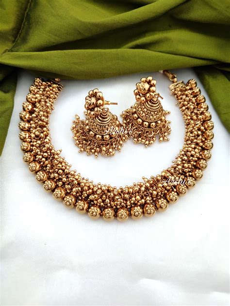Imitation Antique Gold Bead Necklace South India Jewels