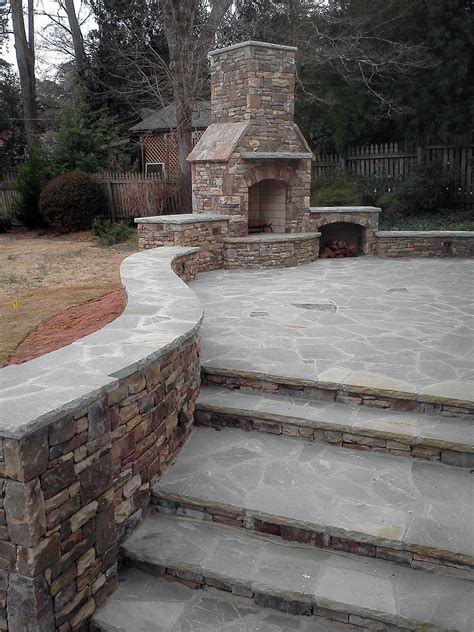 Outdoor Fireplace Tennessee Fieldstone With Gray Flagstone By