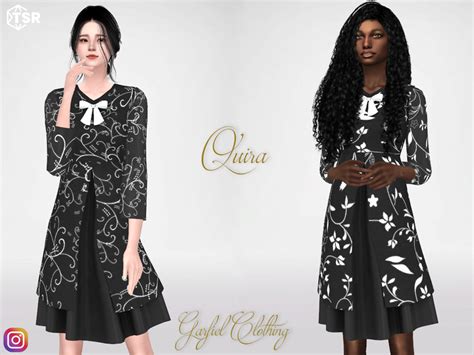 The Sims Resource Quira Black Dress With White Pattern