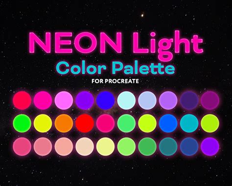 Neon Color Palette Futuristic Light Color Procreate Palette Procreate Tools Swatches Colors