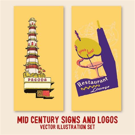 Premium Vector Mid Century Signs And Logos Vector Illustration Set Copy
