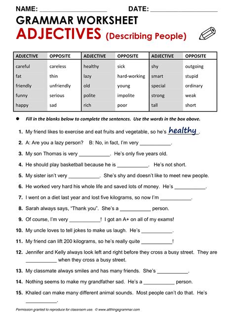 English Worksheet For Grade 7