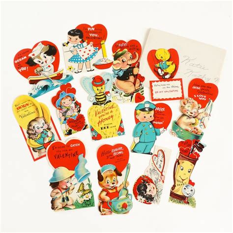 Vintage 1950s Valentines Day Cards Set Of 13 Used Red Hearts Etsy