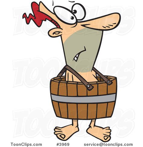 Cartoon Guy Wearing A Barrel 3969 By Ron Leishman