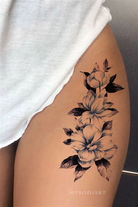 Beautiful Blue Waterolor Floral Flower Thigh Tattoo Ideas For Women Ideas Florales Azules Del