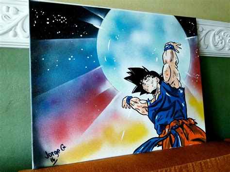 Genkidama Spirit Bomb Goku Acrylic And Spray Painting Dragon Ball Z Art