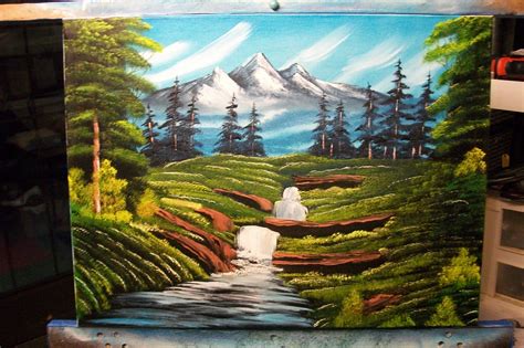 Bob Ross Inspired Oil Painting Mountain Hide Away Oil Painting