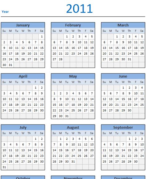 2011 Calendar Printable One Page Free Arapisacz