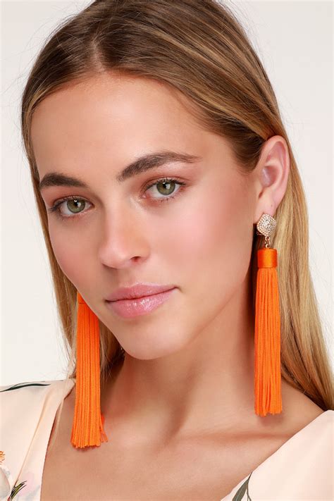 Trendy Tassel Earrings Neon Orange Earrings Fringe Earrings Lulus