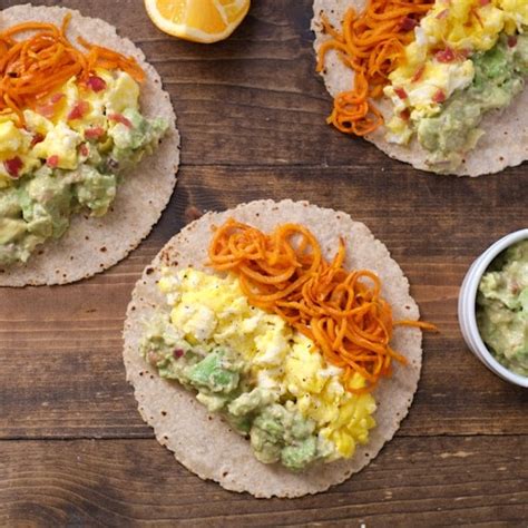 Sweet Potato Noodle And Egg Tacos With Citrus Guac From Superfood
