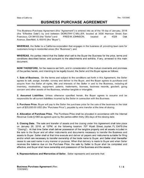 Selling A Business Contract Template Free