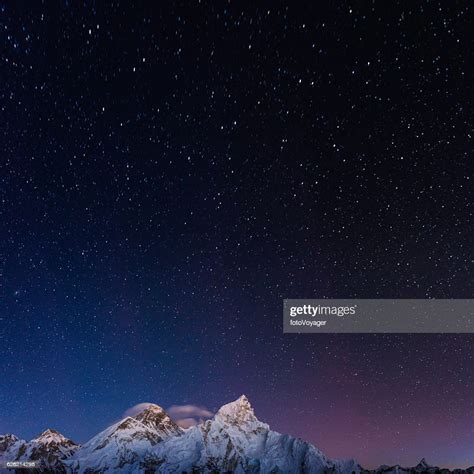 Stars Shining Above Mt Everest Summit Himalaya Mountain Peaks Nepal
