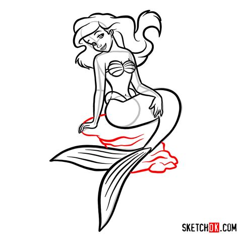How To Draw Ariel Sitting On A Stone The Little Mermaid Sketchok