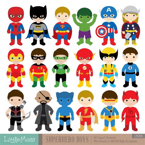 18 Boys Superhero Costumes Clipart Superheroes Clipart Etsy Super