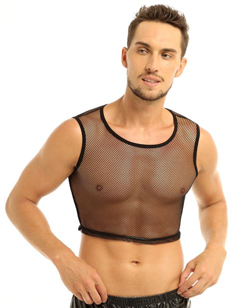 Men S Mesh Tops T Shirt Fishnet See Through Gym Muscle Tank Top