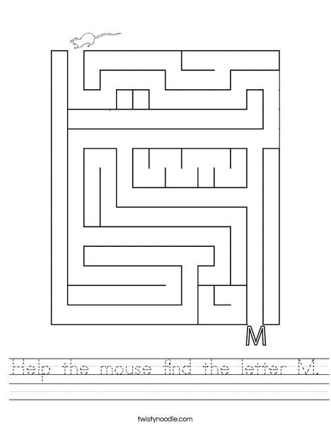 Help The Mouse Find The Letter M Worksheet Twisty Noodle