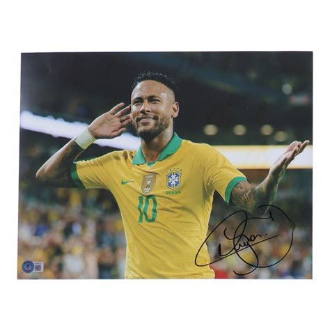 neymar signed team brazil 11x14 photo beckett pristine auction