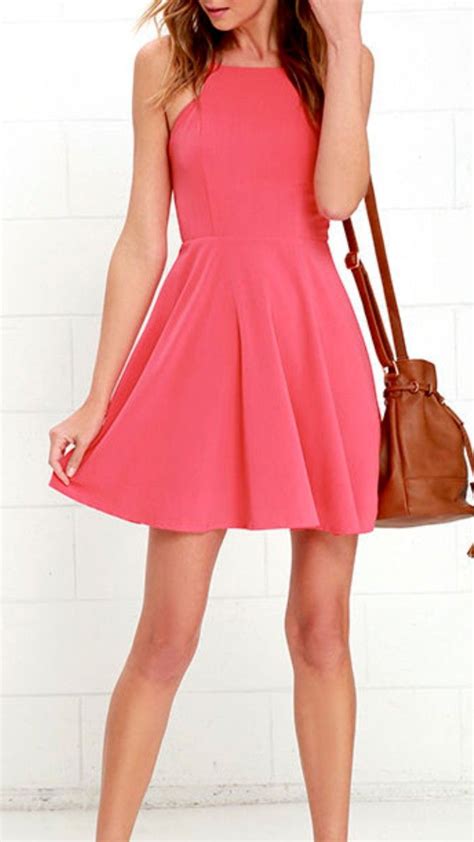 Coral Pink Dress Pink Skater Dress Pink Dress Casual Casual Dresses
