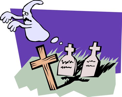 Vector Illustration Of Graveyard With Cross And Tombstones Clipart