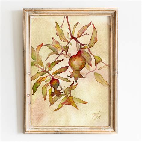 Pomegranate Painting Original Art Red Fruit Watercolor Wall Inspire