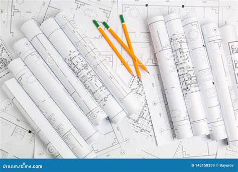 Paper Architectural Drawings Blueprint And Pencil Engineering