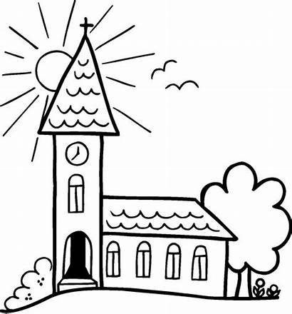 Church Coloring Pages Building Drawing Mass Cartoon