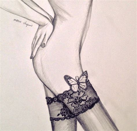 Lace Stockings Butterfly Sexy Woman Fashion Pencil Drawing Illustration Pencil