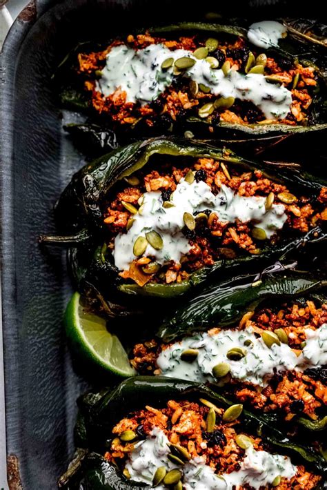 Easy Stuffed Poblano Peppers With Lime Crema Platings Pairings