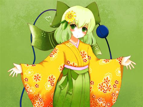 Blush Flowers Green Green Eyes Green Hair Japanese Clothes Komeiji