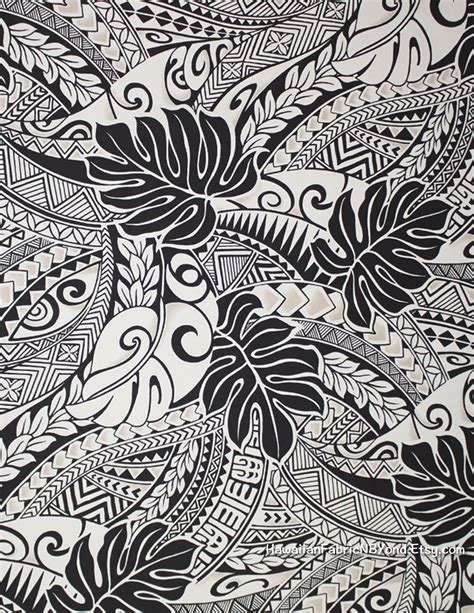 Tapa Hawaiian Fabric Polynesian Tribal Tattoo And Tropical Leaf By