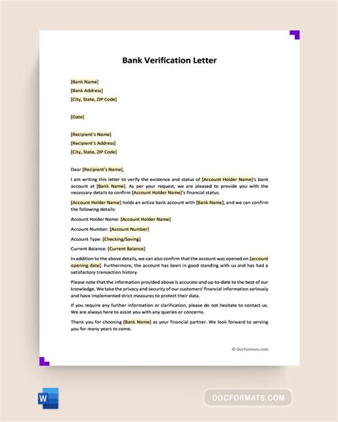 Bank Verification Letter Sample Template In Pdf Word