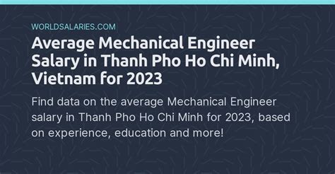 Average Mechanical Engineer Salary In Thanh Pho Ho Chi Minh Vietnam