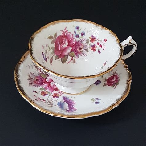 Tea Cup And Saucer Vintage Paragon Rosealee Pink Cabbage Roses Wide Mouth Cup Bone China
