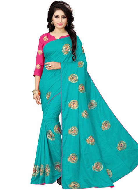 Buy Silk Embroidered Aqua Blue Trendy Saree Online 138520 Saree