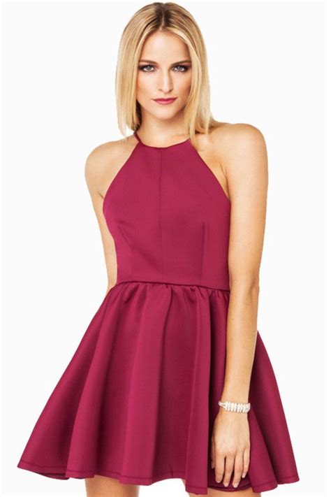 Purple Backless Halter Skater Dress Cocktail Dress Prom Cute Dresses